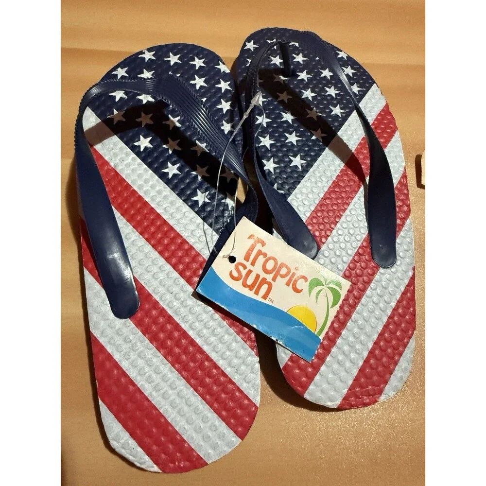 3/$15 Patriotic Kids Slippers 2/3 Red White Blue Youth New